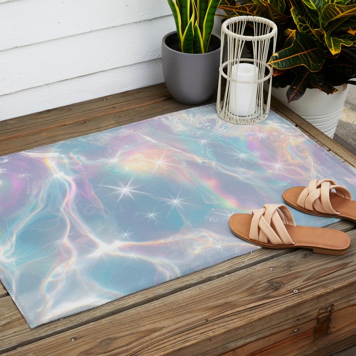 Iridescent Water Glow with Pastel Sparkle Reflections Outdoor Rug Gallery Image 2