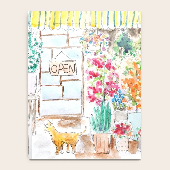 cheerful flower shop and a cat watercolor  Notebook Gallery Image 4