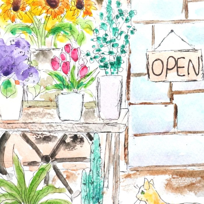 cheerful flower shop and a cat watercolor  Coffee Mug Gallery Image 2