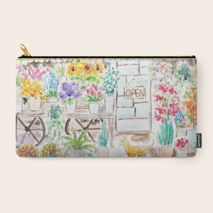 cheerful flower shop and a cat watercolor  Carry All Pouch Gallery Image 2