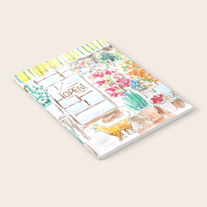 cheerful flower shop and a cat watercolor  Notebook Gallery Image 2