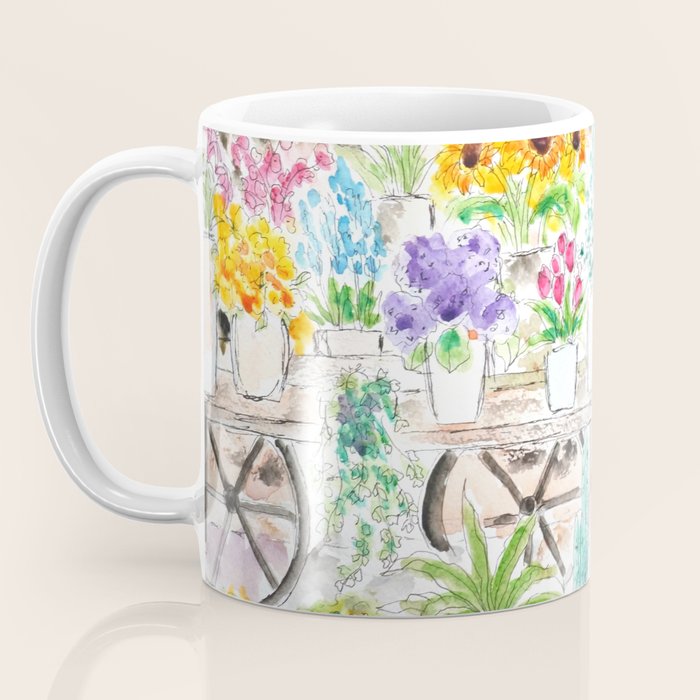 cheerful flower shop and a cat watercolor  Coffee Mug Gallery Image 3