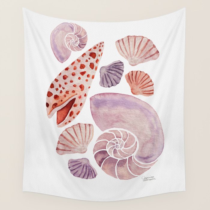 Watercolor Seashells Wall Tapestry Gallery Image 4