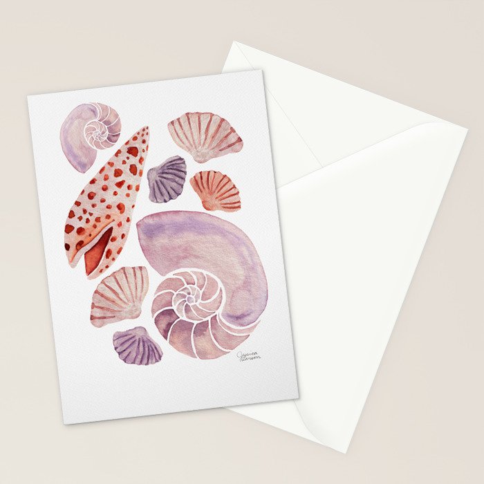 Watercolor Seashells Stationery Card Gallery Image 2