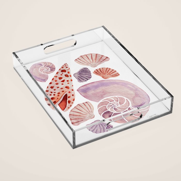 Watercolor Seashells Acrylic Tray Gallery Image 1