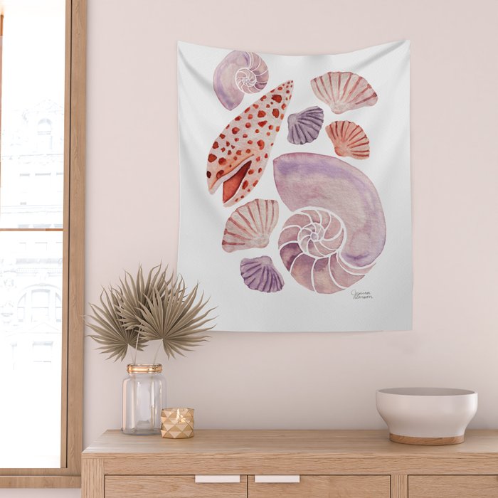 Watercolor Seashells Wall Tapestry Gallery Image 2