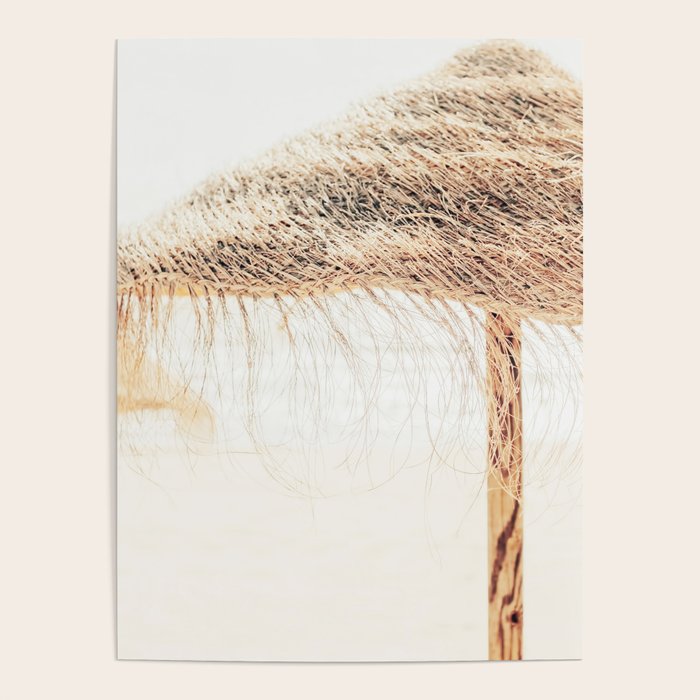 Beach Dreams III - straw beach umbrellas photography by Ingrid Beddoes Poster Gallery Image 1