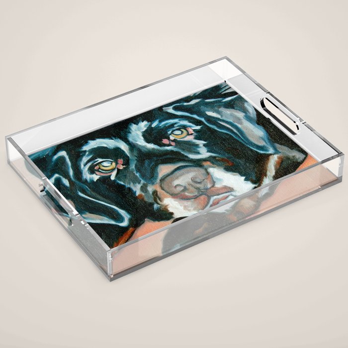 Daisy the Black Lab Dog Portrait Acrylic Tray Gallery Image 1