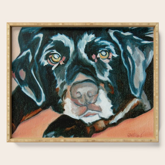 Daisy the Black Lab Dog Portrait Serving Tray Gallery Image 1