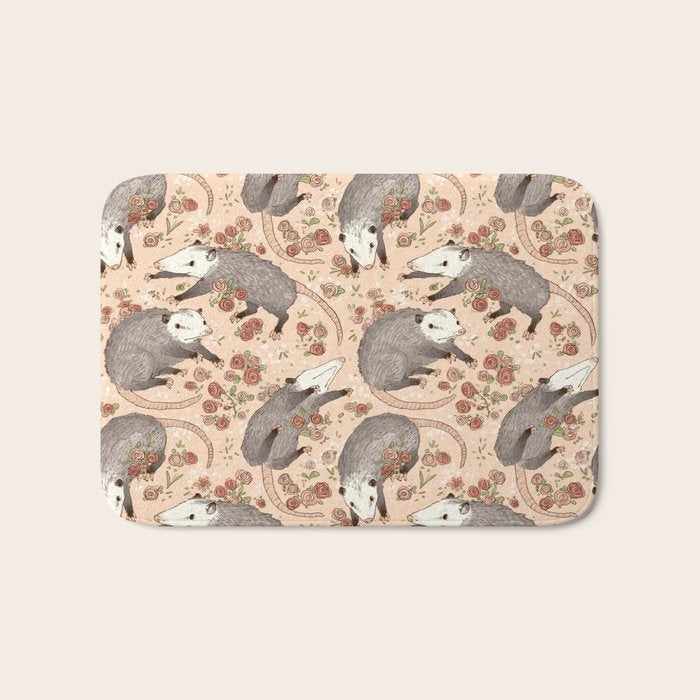 Opossum and Roses Bath Mat Gallery Image 1