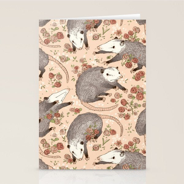 Opossum and Roses Stationery Card Gallery Image 1