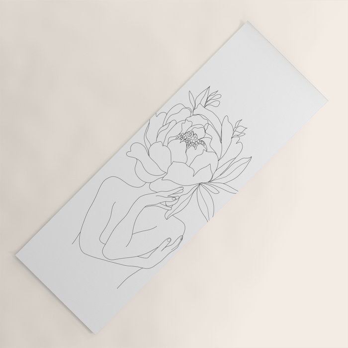 Minimal Line Art Woman Flower Head Yoga Mat Gallery Image 1