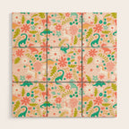 Dinosaurs + Unicorns in Pink + Teal Wood Wall Art Gallery Image 1