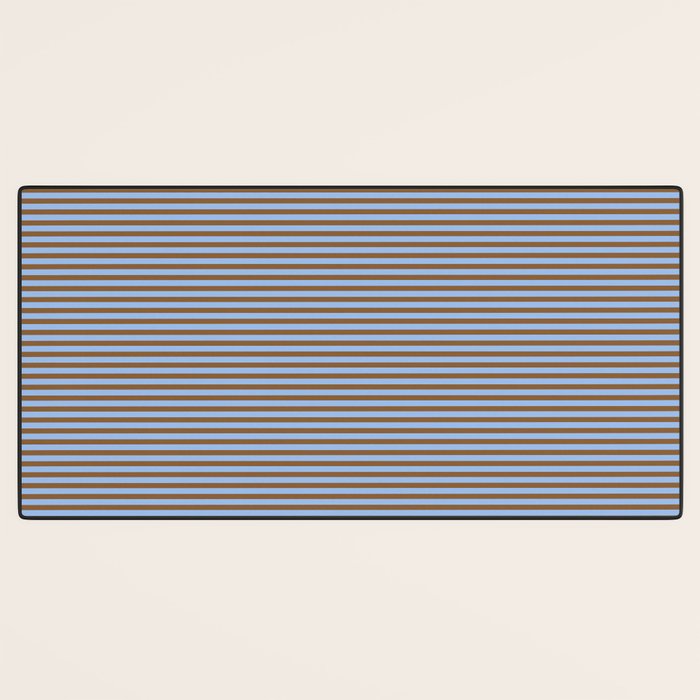 Narrow Stripes Pattern in Brown and Blue Desk Mat Gallery Image 3