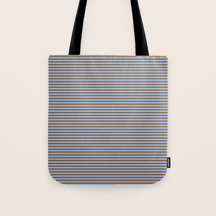 Narrow Stripes Pattern in Brown and Blue Tote Bag Gallery Image 1