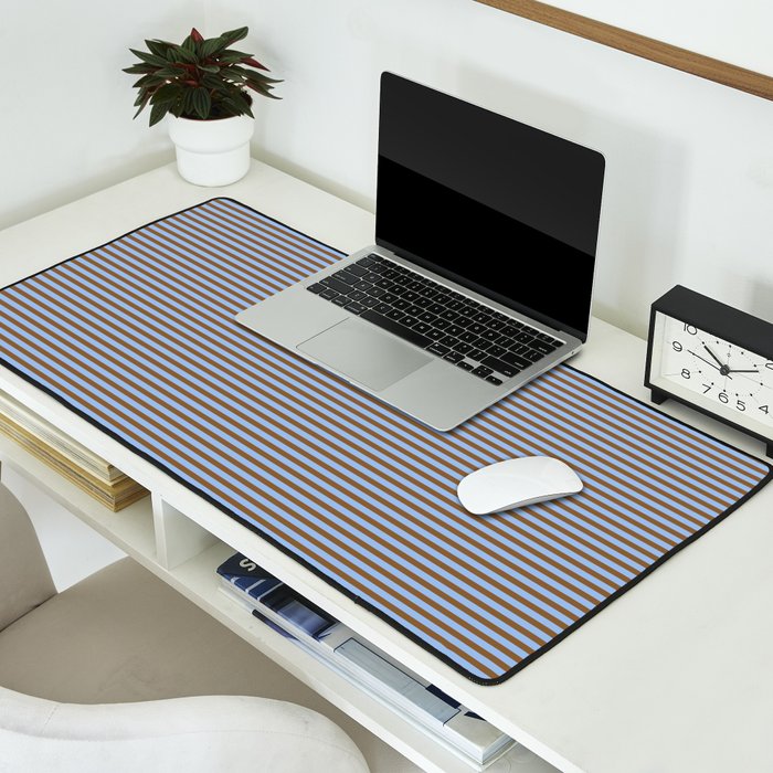 Narrow Stripes Pattern in Brown and Blue Desk Mat Gallery Image 2