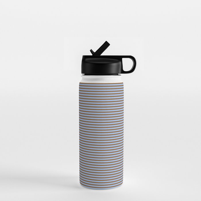 Narrow Stripes Pattern in Brown and Blue Water Bottle Gallery Image 1