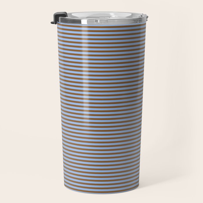 Narrow Stripes Pattern in Brown and Blue Travel Mug Gallery Image 3