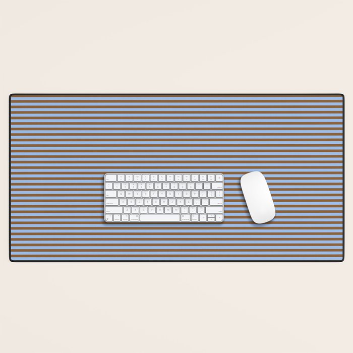 Narrow Stripes Pattern in Brown and Blue Desk Mat Gallery Image 1