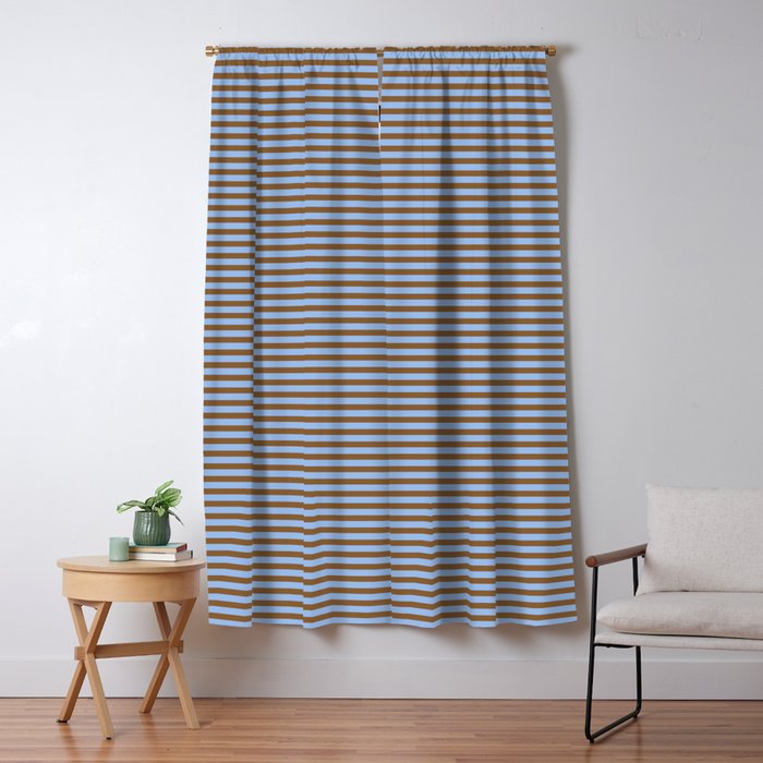 Narrow Stripes Pattern in Brown and Blue Window Curtain Gallery Image 1