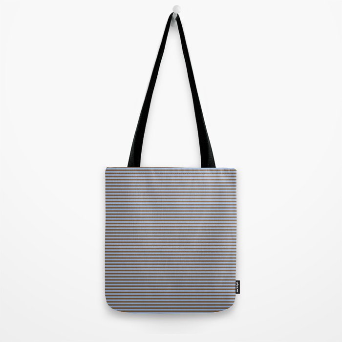 Narrow Stripes Pattern in Brown and Blue Tote Bag Gallery Image 2