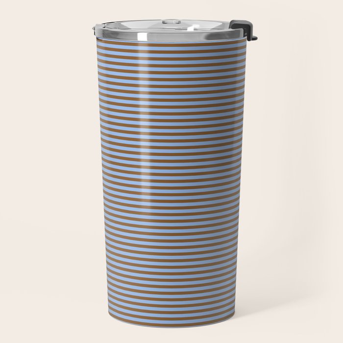 Narrow Stripes Pattern in Brown and Blue Travel Mug Gallery Image 2