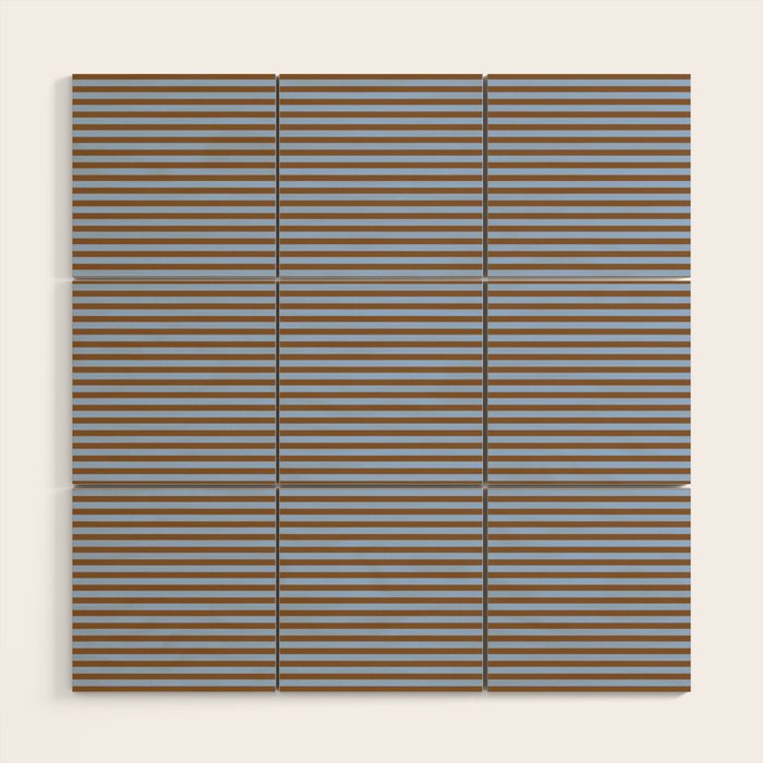 Narrow Stripes Pattern in Brown and Blue Wood Wall Art Gallery Image 1