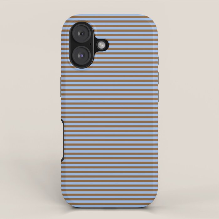 Narrow Stripes Pattern in Brown and Blue iPhone Case Gallery Image 1