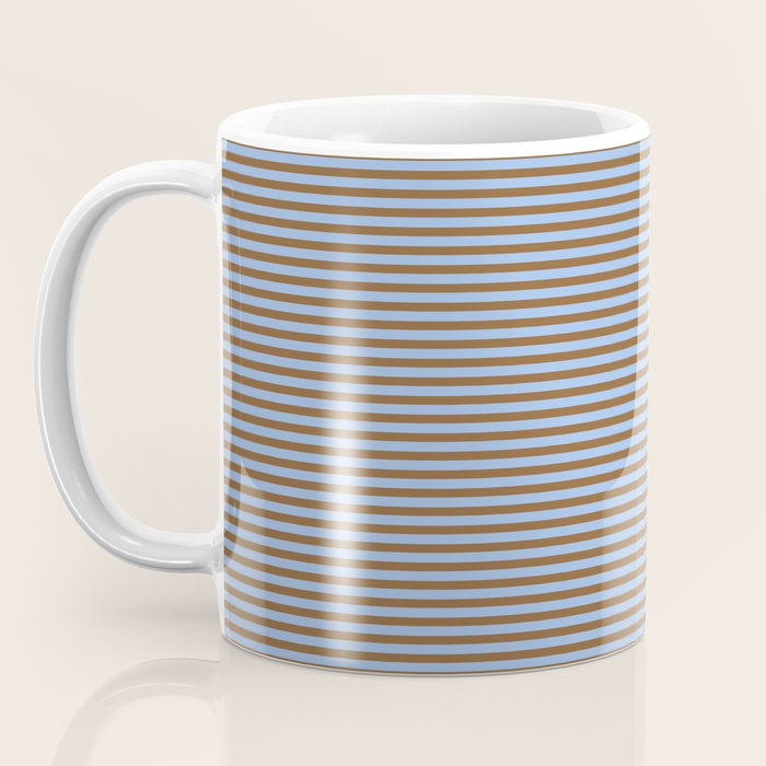 Narrow Stripes Pattern in Brown and Blue Coffee Mug Gallery Image 3