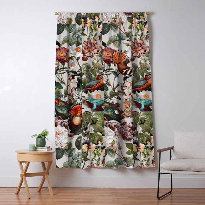 Floral Symphony with Birds Window Curtain Gallery Image 1