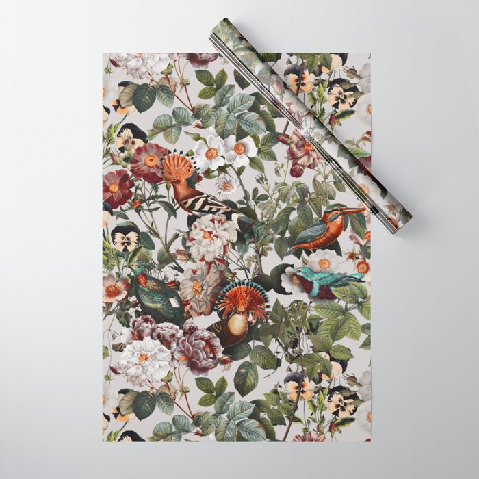 Floral Symphony with Birds Wrapping Paper Gallery Image 1