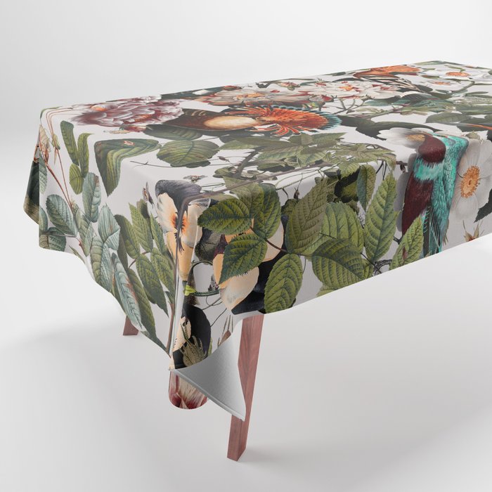 Floral Symphony with Birds Tablecloth Gallery Image 1