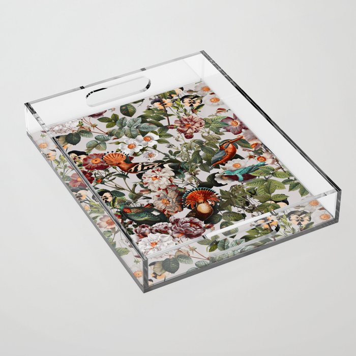 Floral Symphony with Birds Acrylic Tray Gallery Image 1
