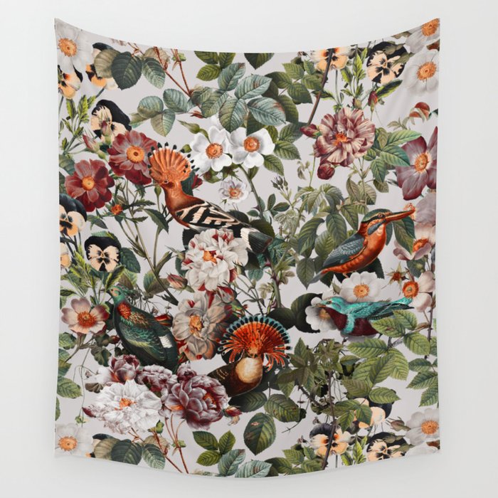 Floral Symphony with Birds Wall Tapestry Gallery Image 4