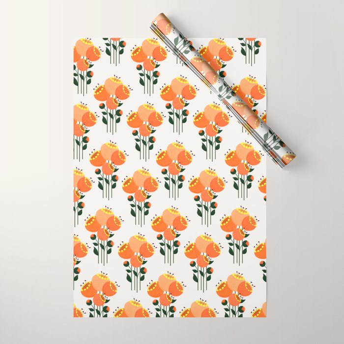 Orange Garden Flowers Wrapping Paper Gallery Image 1
