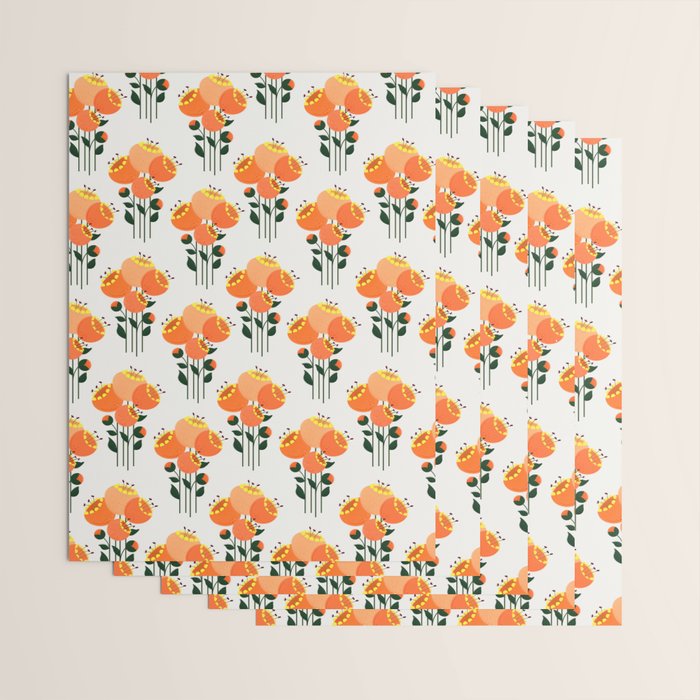 Orange Garden Flowers Wrapping Paper Gallery Image 3