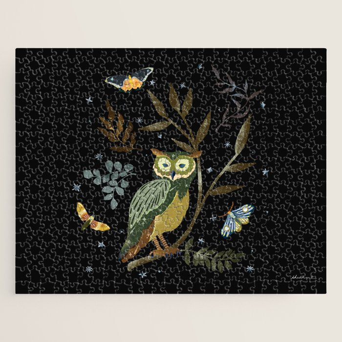 Moonlit Owl and Fluttering Moths Jigsaw Puzzle Gallery Image 1