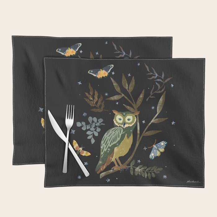 Moonlit Owl and Fluttering Moths Placemat Gallery Image 1