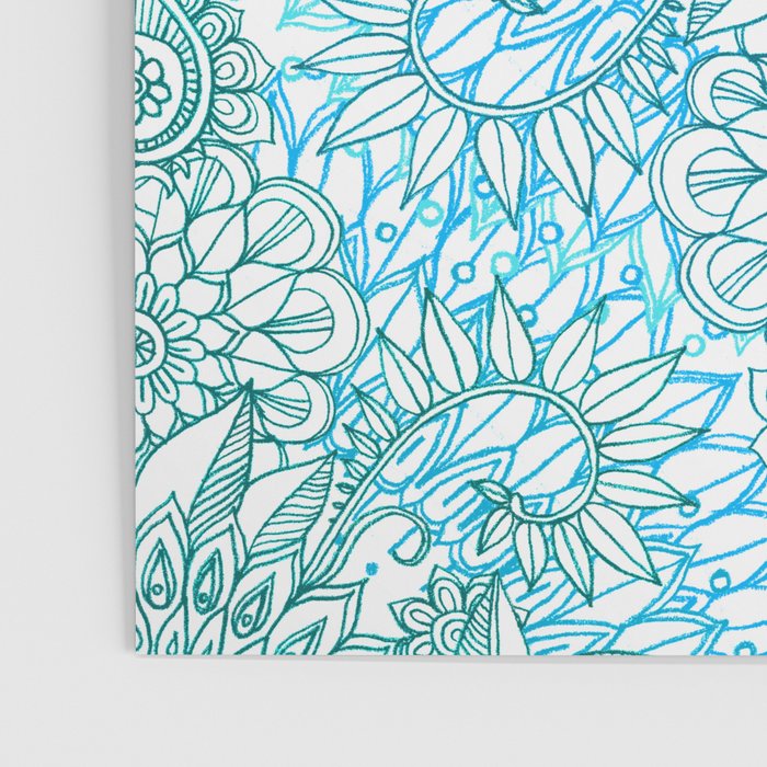 Turquoise Blue, Teal & White Protea Doodle Pattern Poster Gallery Image 3