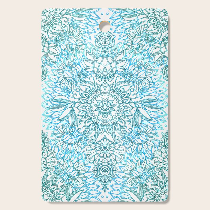 Turquoise Blue, Teal & White Protea Doodle Pattern Cutting Board Gallery Image 1