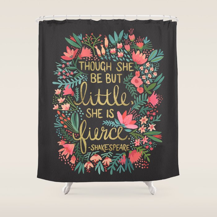 Little & Fierce on Charcoal Shower Curtain Gallery Image 1