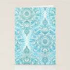 Turquoise Blue, Teal & White Protea Doodle Pattern Stationery Card Gallery Image 2