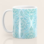 Turquoise Blue, Teal & White Protea Doodle Pattern Coffee Mug Gallery Image 3