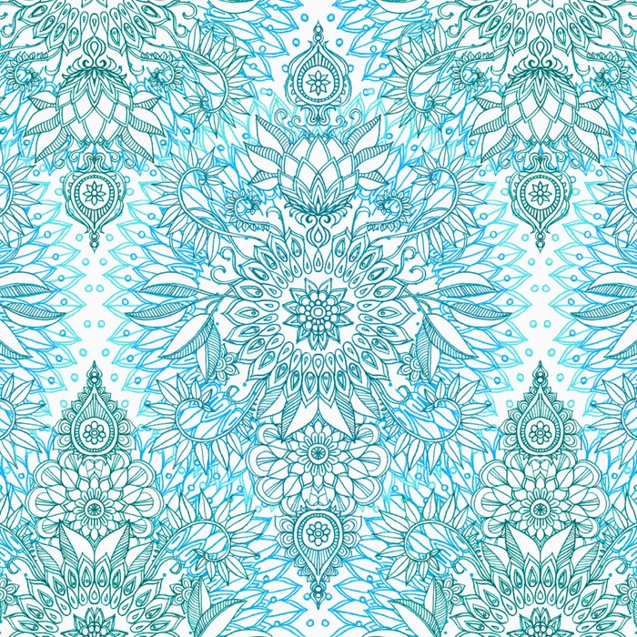 Turquoise Blue, Teal & White Protea Doodle Pattern Coffee Mug Gallery Image 2