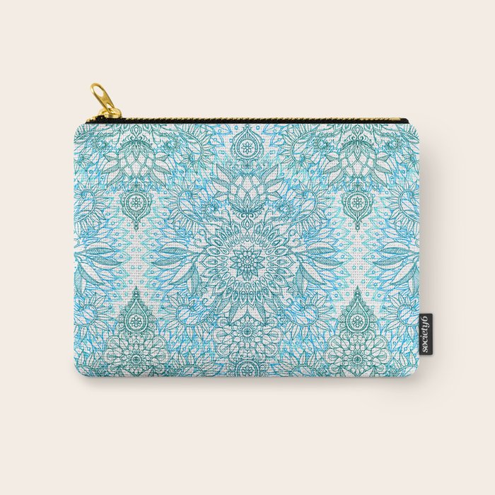 Turquoise Blue, Teal & White Protea Doodle Pattern Carry All Pouch Gallery Image 1