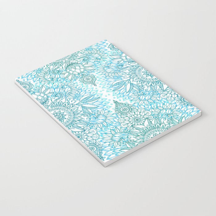 Turquoise Blue, Teal & White Protea Doodle Pattern Notebook Gallery Image 3