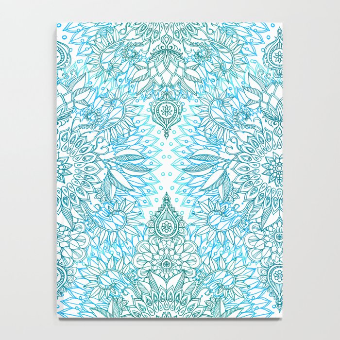 Turquoise Blue, Teal & White Protea Doodle Pattern Notebook Gallery Image 4