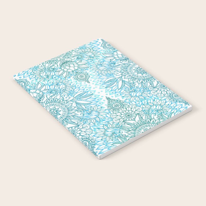 Turquoise Blue, Teal & White Protea Doodle Pattern Notebook Gallery Image 1