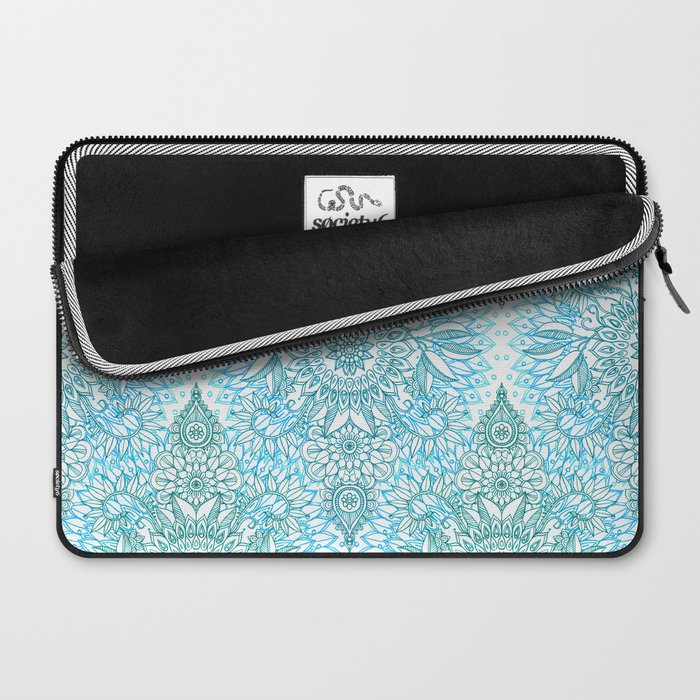 Turquoise Blue, Teal & White Protea Doodle Pattern Laptop Sleeve Gallery Image 2