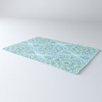 Turquoise Blue, Teal & White Protea Doodle Pattern Rug Gallery Image 3
